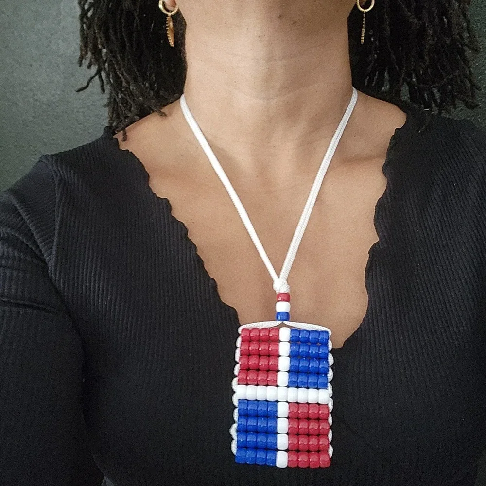Dominican Republic Flag Car Rearview‎ Mirror Danglers/Necklace. Mini Flag